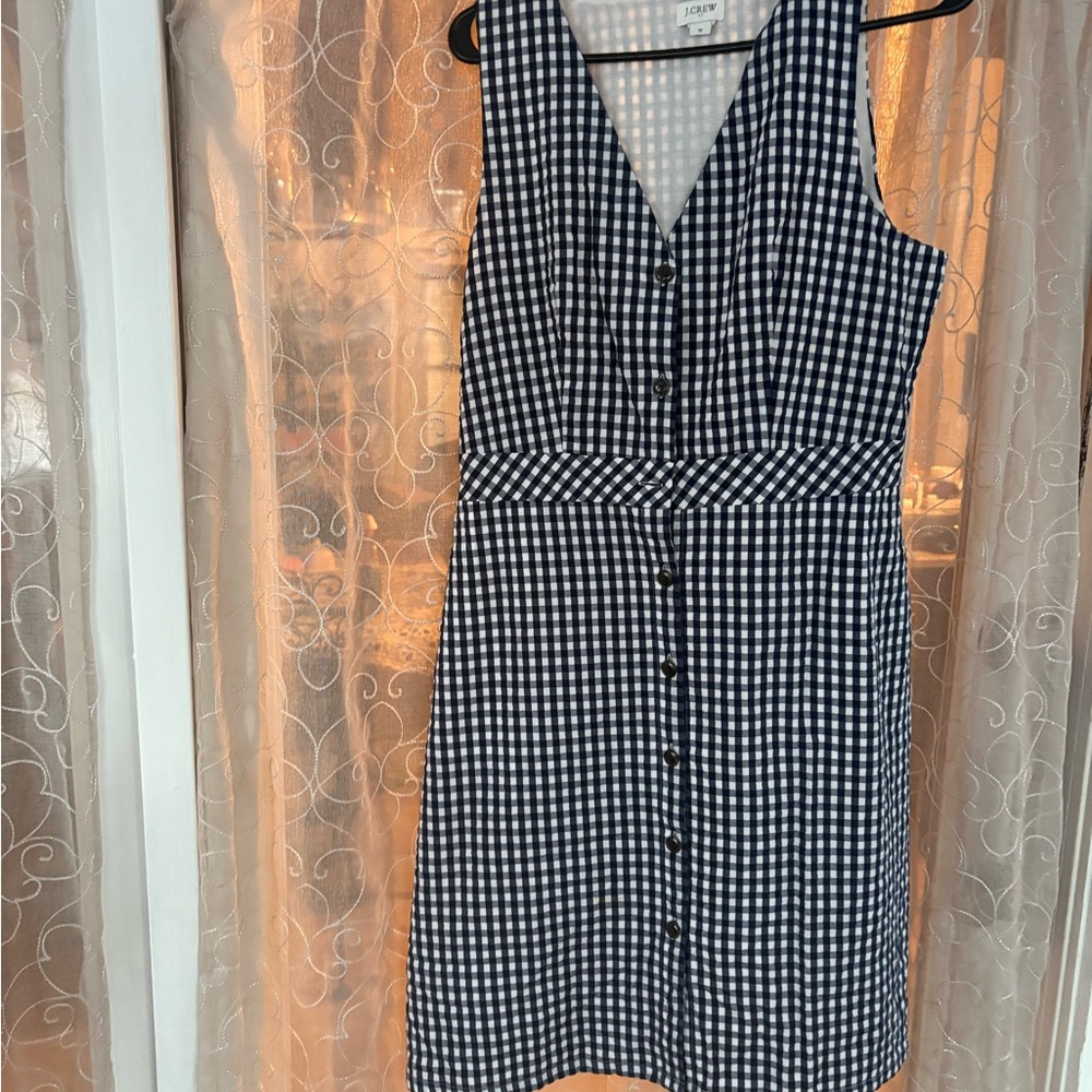 J. Crew Navy and White Gingham Mini Dress